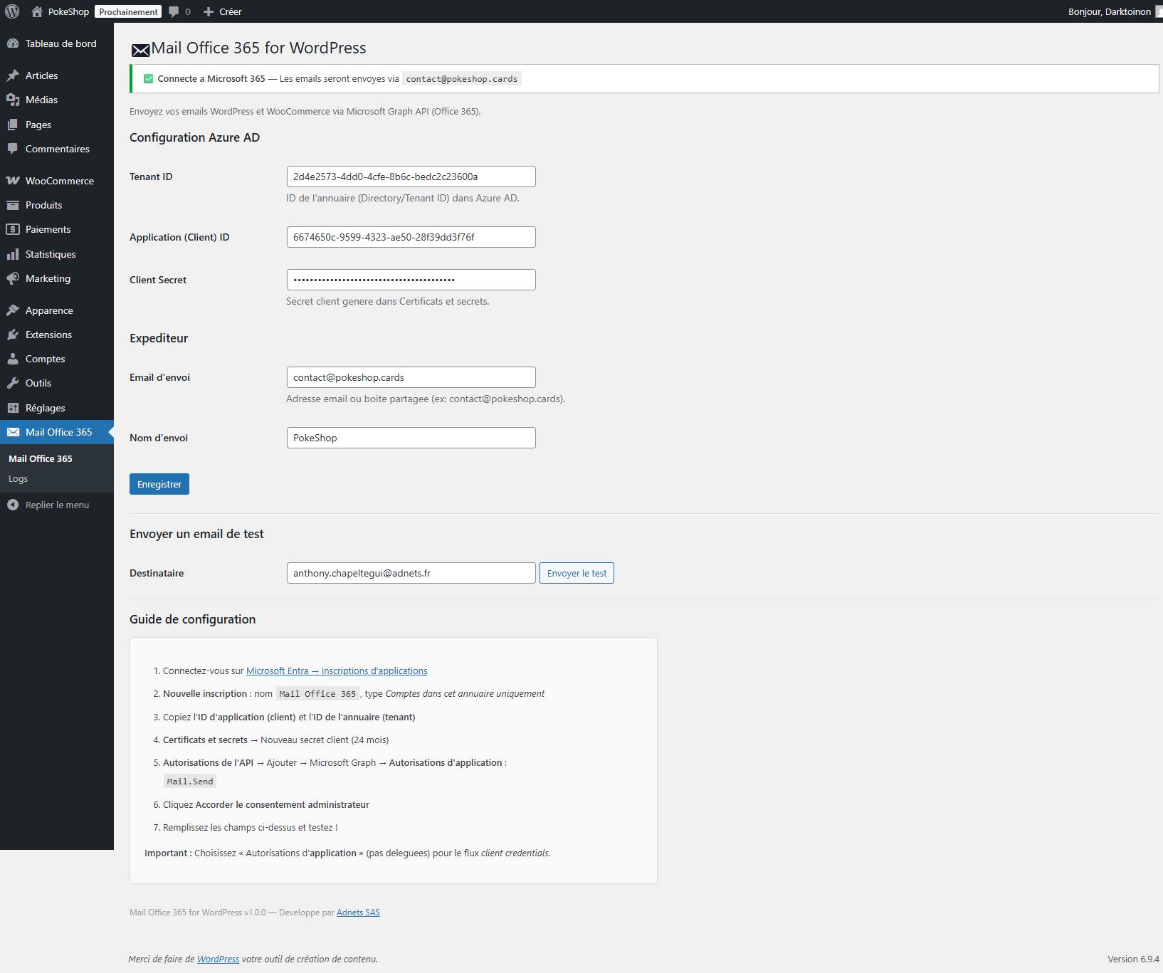 Page de configuration
